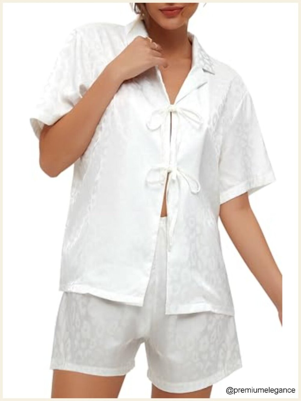 Womens Silk Satin Pajama Set Tie Front Short Sleeve Lounge